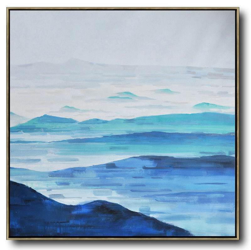 Handmade Large Contemporary Art,Oversized Abstract Landscape Oil Painting,Large Canvas Art,Blue,Gray,White.etc